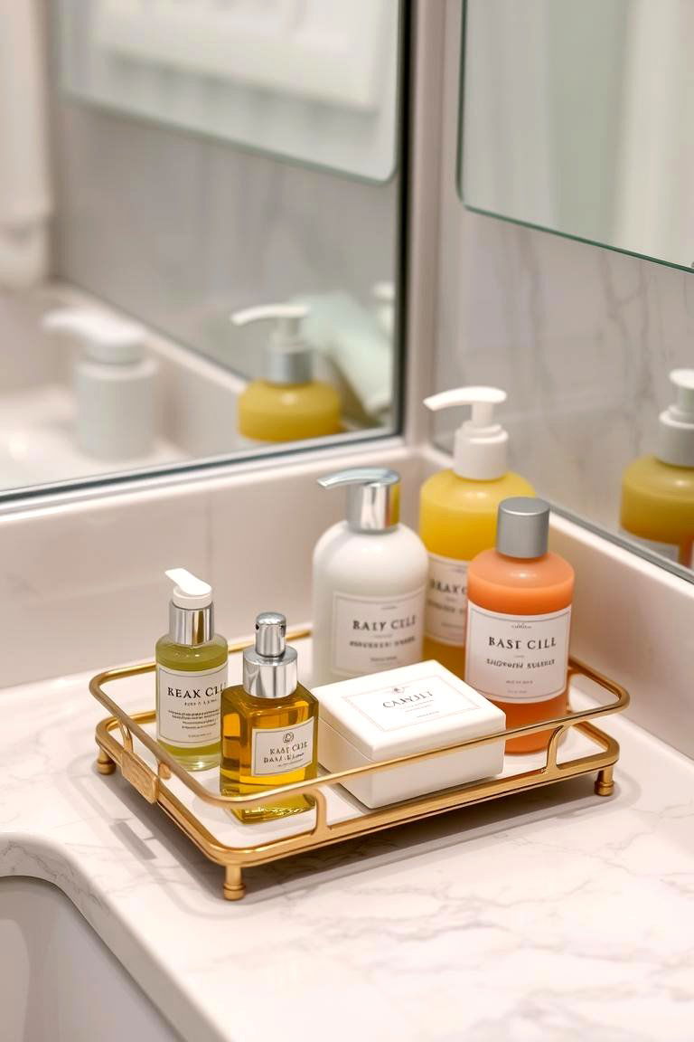 Use a Small Tray for Bathing Essentials - 24 Bathroom Counter Organization Ideas