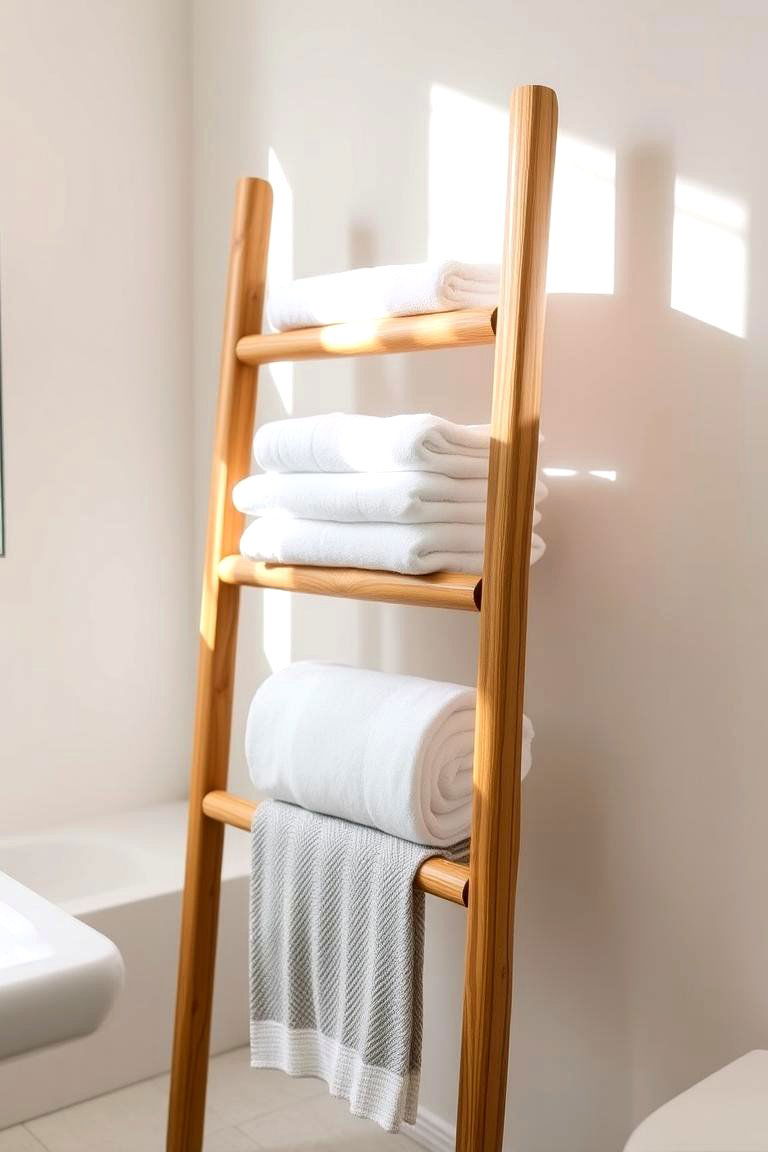 Use a Towel Ladder for Hanging Towels - 24 Bathroom Organization Ideas