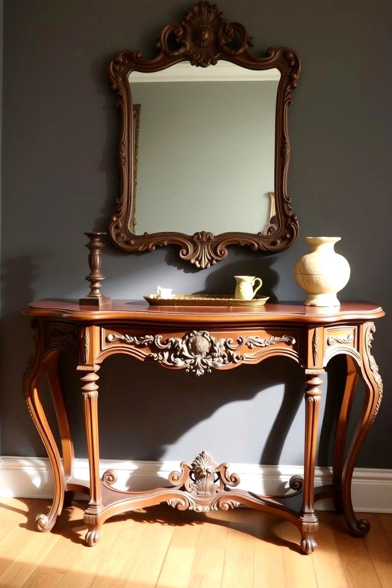 Use an Antique or Vintage Console Table - 24 Farmhouse Entryway Ideas