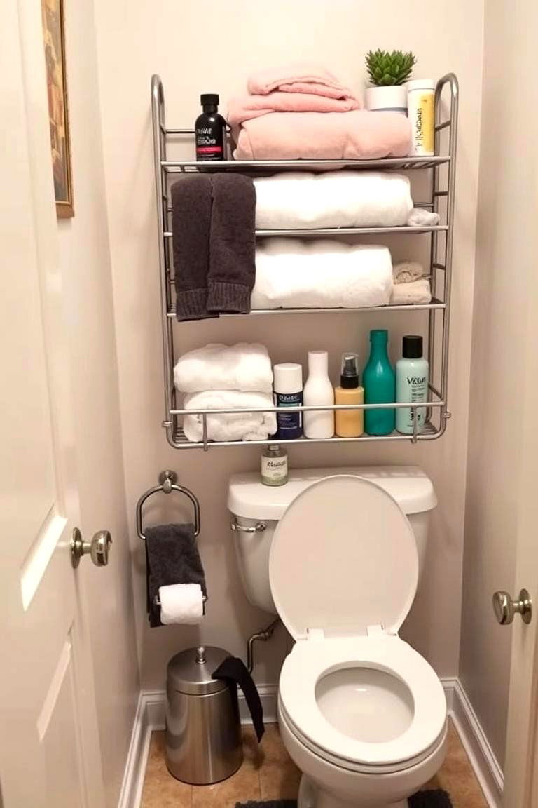 Use an Over the Toilet Storage Rack - 24 Bathroom Organization Ideas
