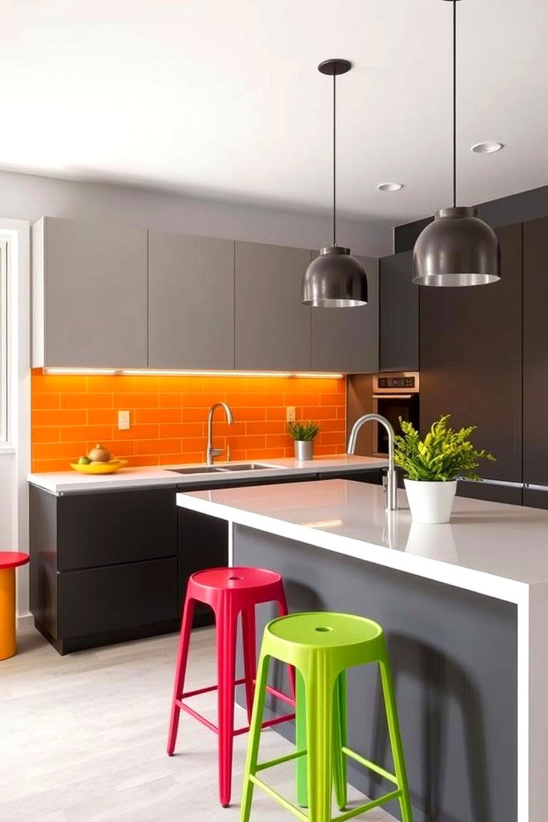 Use of Bold Color Accents in a Neutral Design - 24 Split Level Kitchen Design Ideas