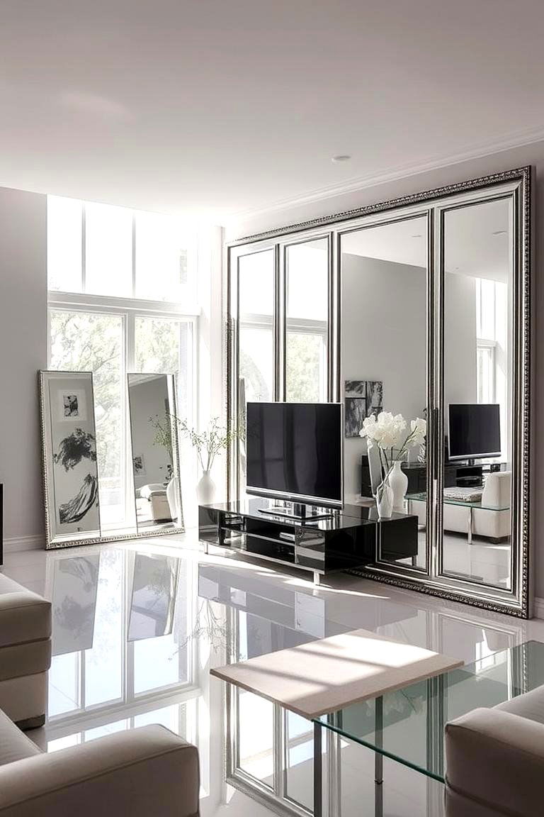 Use of Mirrors to Reflect Light - 24 Small Living Room Ideas With Tv