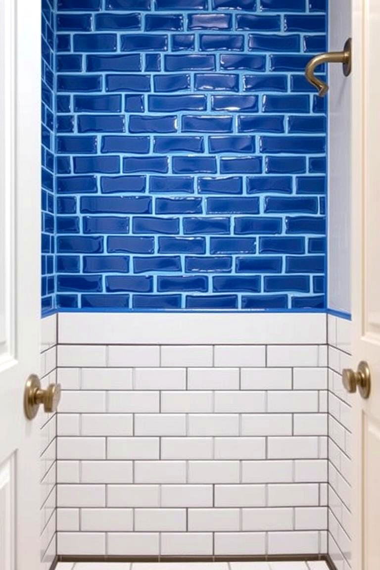 Using Colorful Grout to Highlight the Tile Pattern - 24 Half-wall Tile Bathroom Ideas