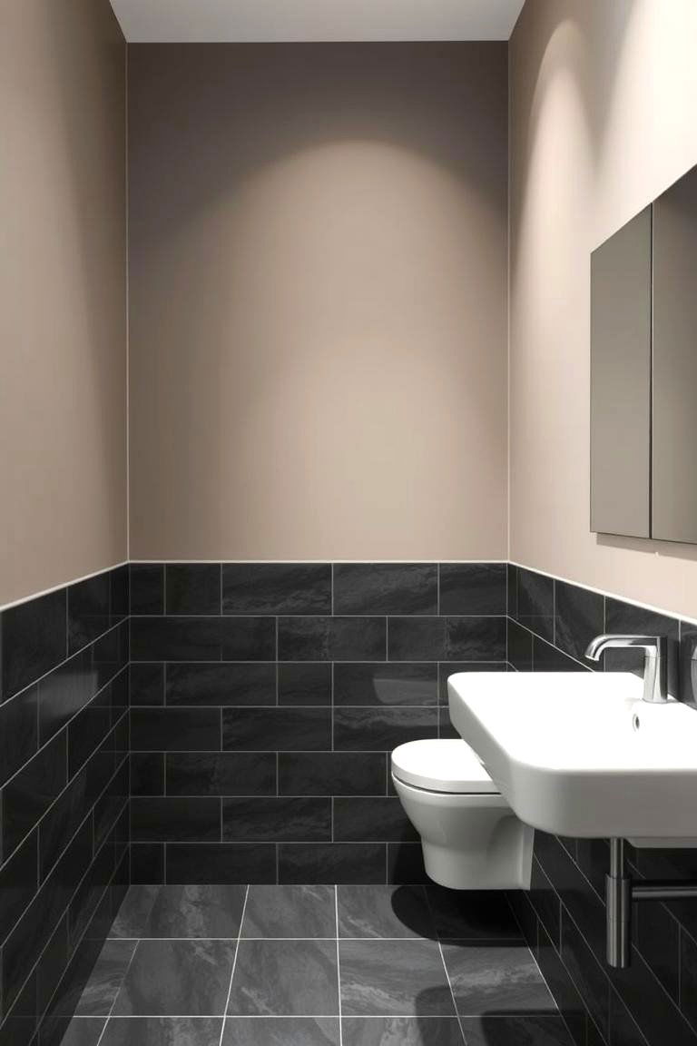 Using Dark Colored Tiles on the Bottom and Lighter Colors on Top - 24 Half-wall Tile Bathroom Ideas