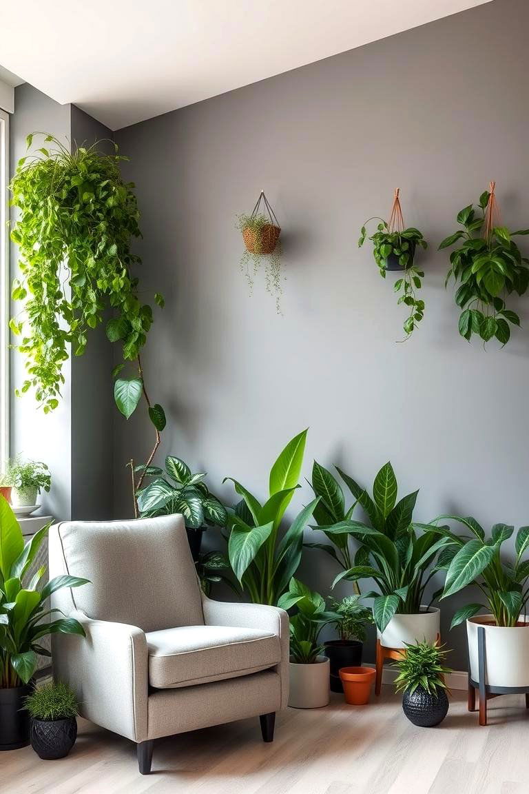 Using Greenery as a Primary Element - 24 Green and Grey Living Room Ideas