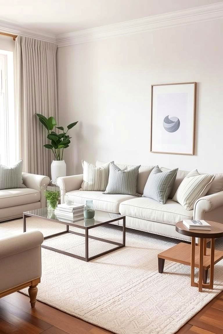 Using Neutral Patterns Like Stripes or Geometrics - 24 Neutral Living Room Ideas