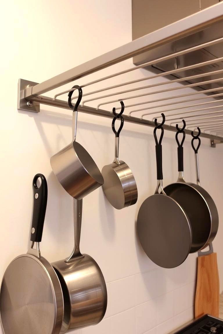 Using S Hooks on a Rail - 24 Pots and Pans Storage Ideas