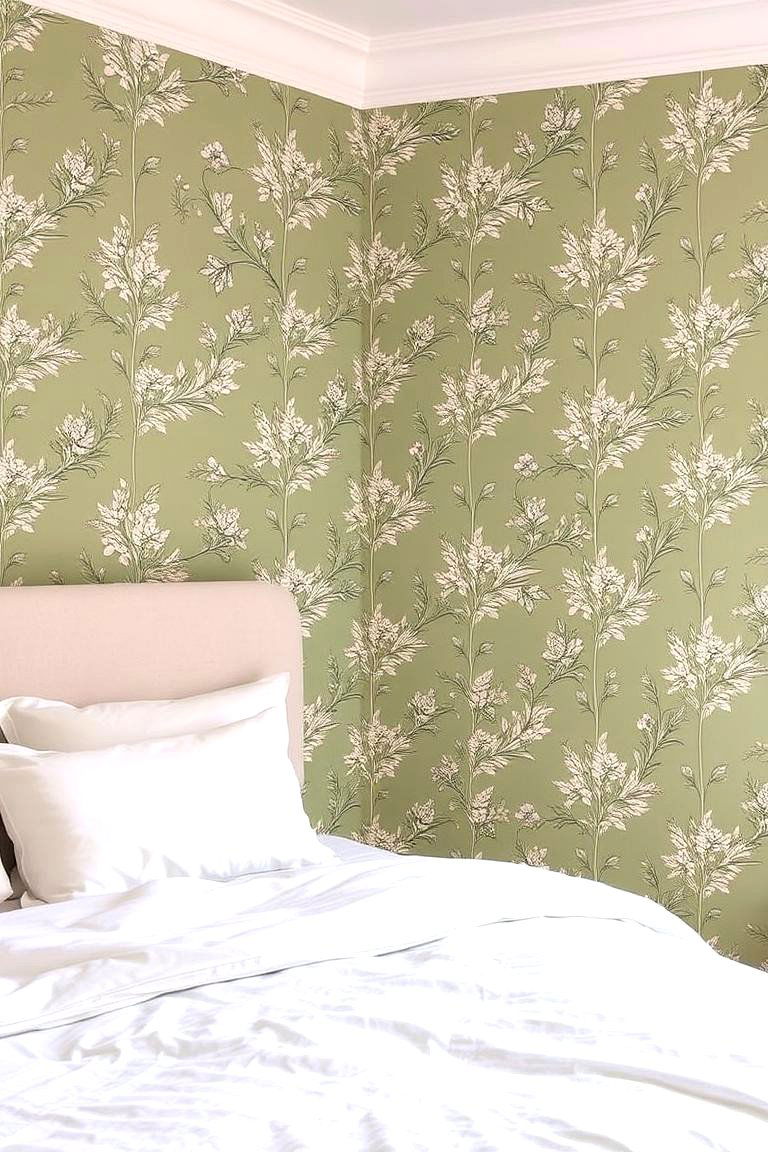 Using Sage Green in a Patterned Wallpaper - 24 Sage Green Bedroom Ideas