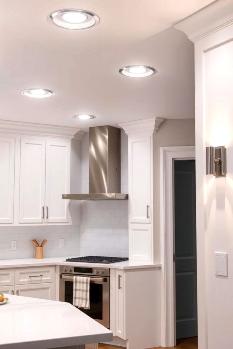 Using Stainless Steel Accents in Light Fixtures Beyond Pendants - 24 White Kitchen with Stainless Steel Appliances Ideas