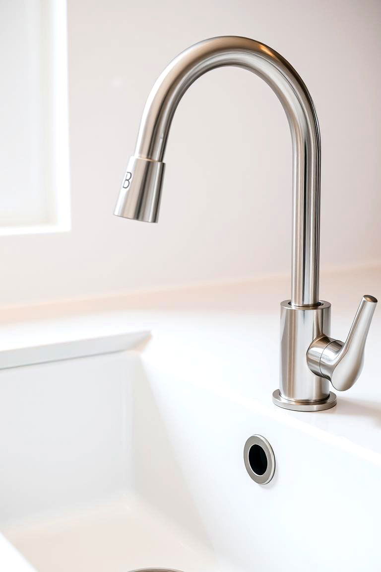 Using Stainless Steel Faucets with White Sinks - 24 White Kitchen with Stainless Steel Appliances Ideas
