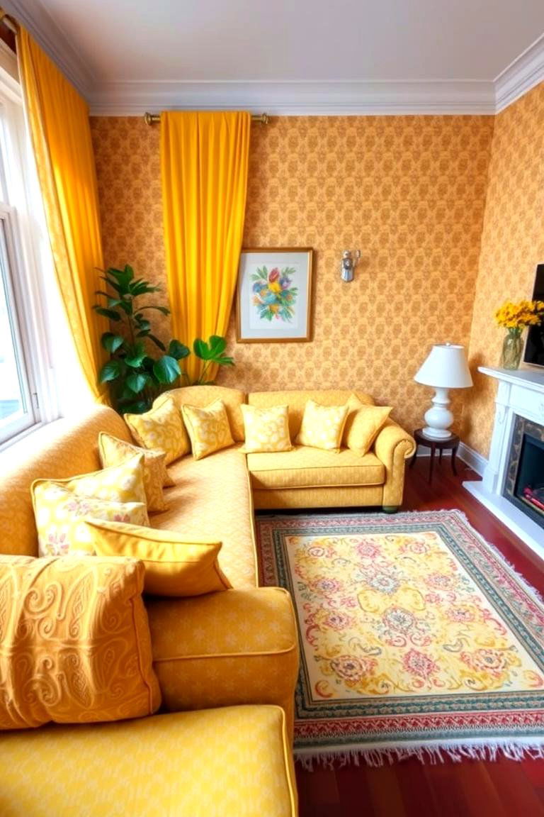 Using Yellow in Textiles and Patterns - 24 Yellow Living Room Ideas