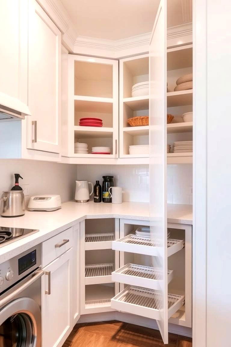 Utilize Corner Cabinets for Extra Storage - 24 Small White Kitchen Ideas