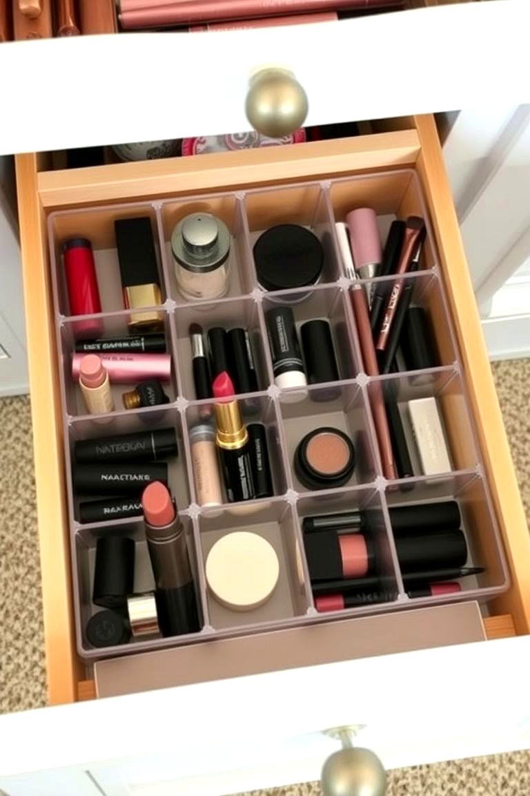 Utilize Drawer Organizers for Makeup - 24 Bathroom Drawer Organization Ideas