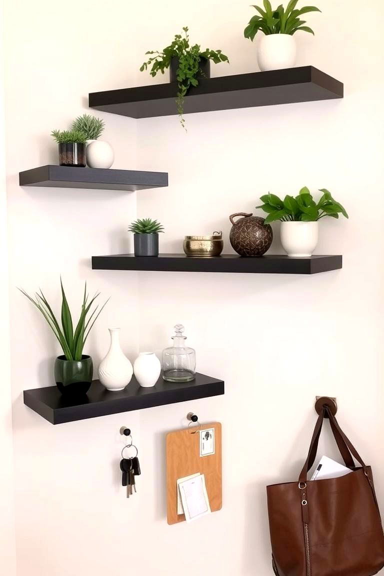 Utilize Floating Shelves - 24 Entryway Wall Ideas