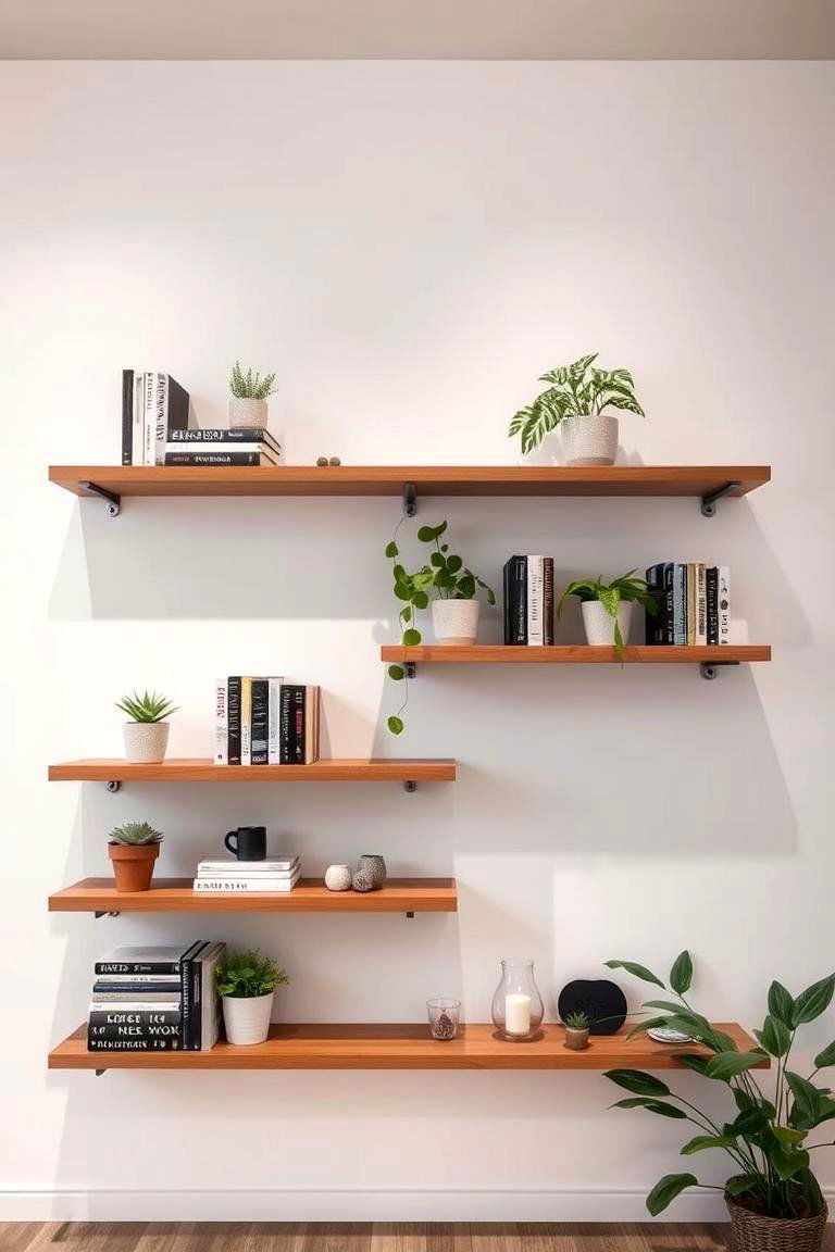 Utilize Floating Shelves - 24 Apartment Decorating Ideas