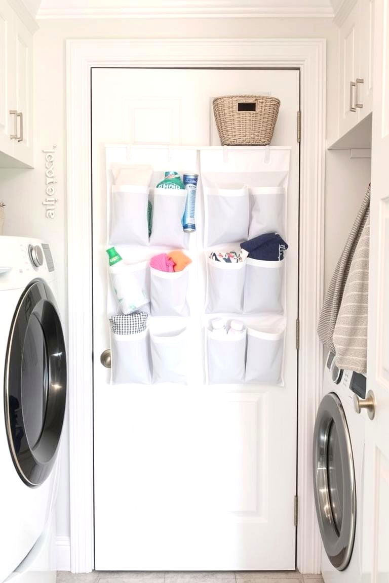 Utilize Over the Door Organizers - 24 White Laundry Room Ideas