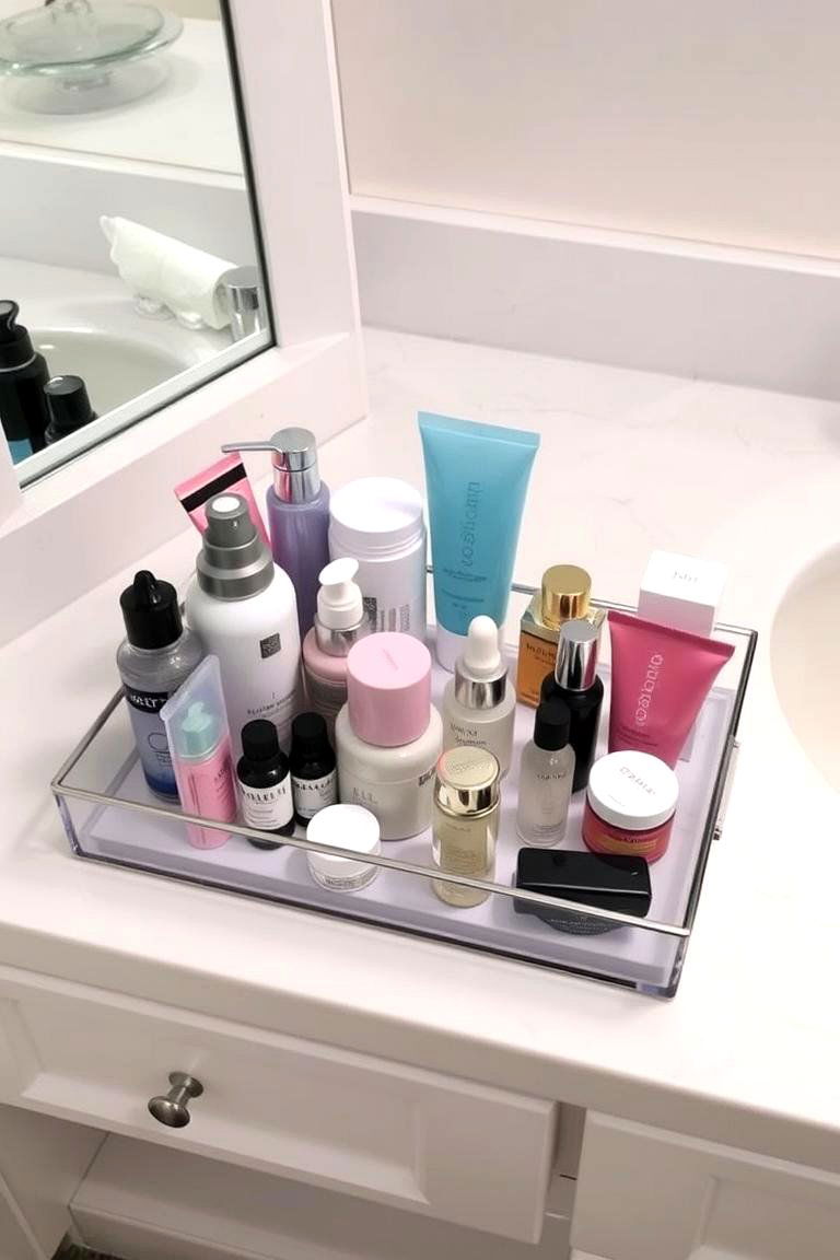 Utilize Storage Trays for Vanity Organization - 24 Bathroom Organization Ideas