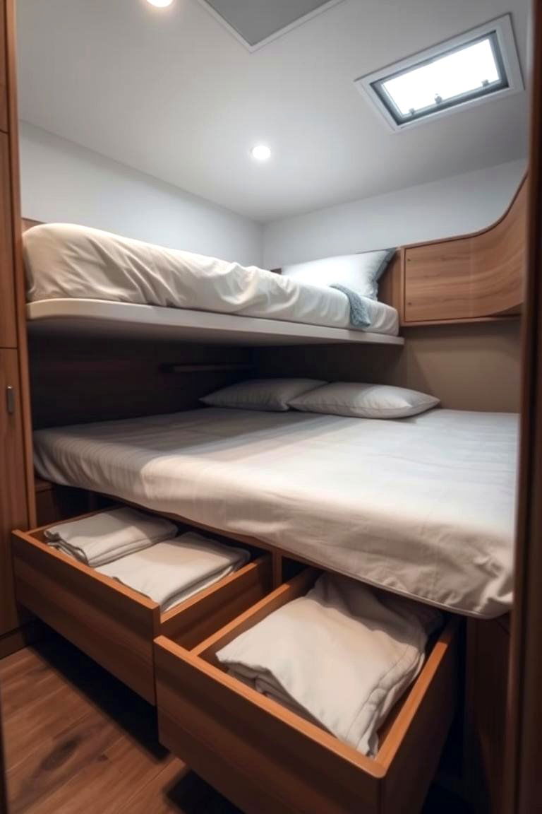 Utilize Under Bed Storage Drawers - 24 One Room Cabin Interior Design Ideas