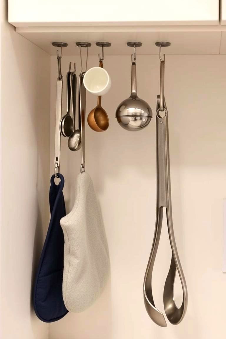 Utilize Under Cabinet Hooks for Tools - 24 Kitchen Cabinet Organization Ideas