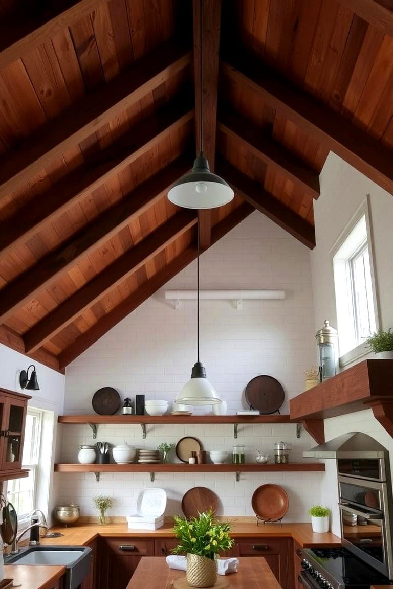 Utilize Vertical Space with Open Shelving - 24 Vaulted Ceiling Kitchen Ideas