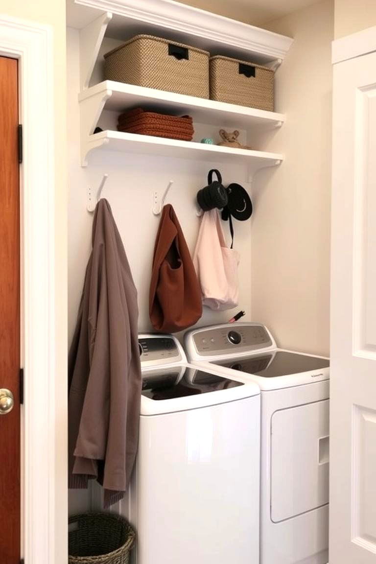 Utilize Vertical Wall Space with Hooks and Shelves - 24 Mudroom Laundry Room Ideas