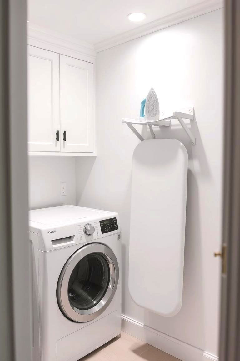 Utilize Wall Mounted Ironing Boards - 24 White Laundry Room Ideas