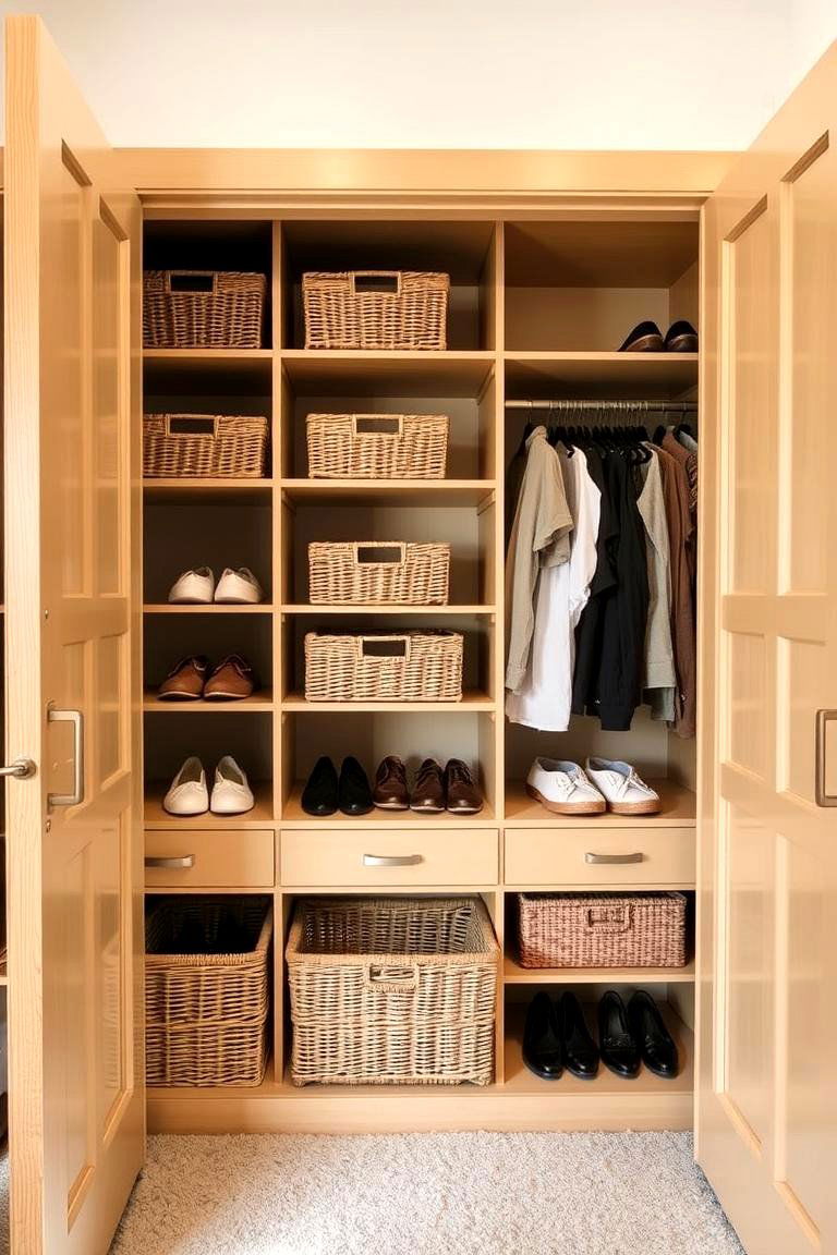 Utilize a Combination of Open and Closed Storage - 24 Entryway Closet Ideas