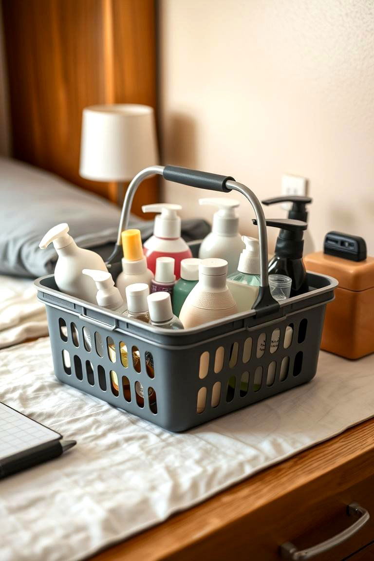 Utilize a Portable Caddy for Essentials - 24 Minimalist Dorm Room Ideas