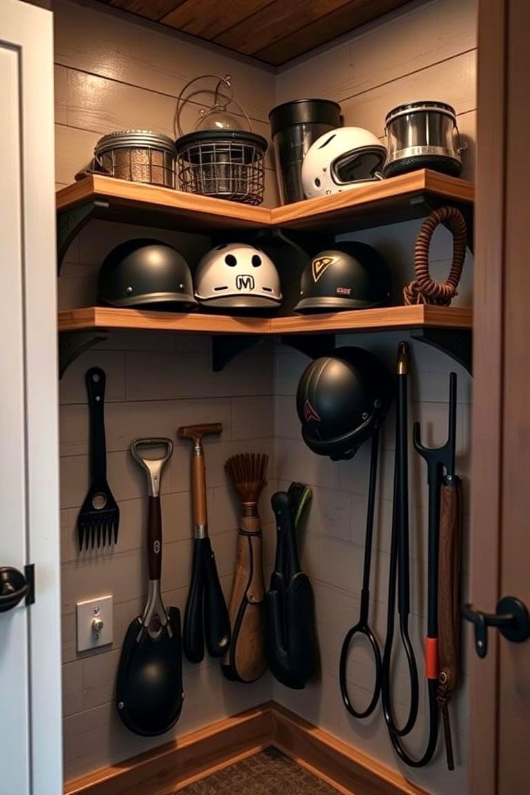 Utilizing Corner Shelves for Space Efficiency - 24 Tack Room Ideas