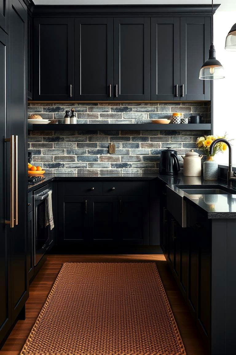 Utilizing Different Textures in an All Black Kitchen - 24 kitchens with beautiful black cabinets