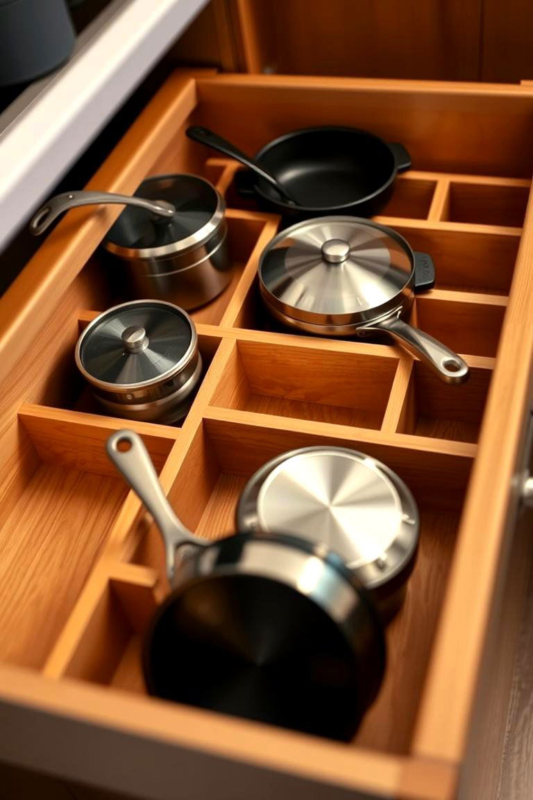 Utilizing Drawer Dividers - 24 Pots and Pans Storage Ideas