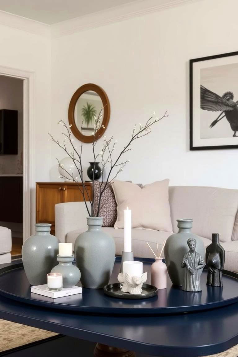 Utilizing Grey Decorative Accessories - 24 Navy Blue and Grey Living Room Ideas