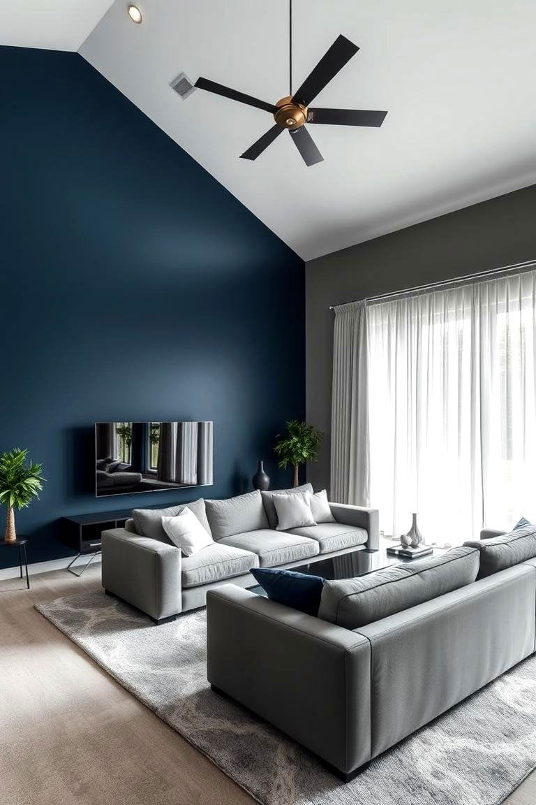 Utilizing Navy Blue Accent Walls - 24 Navy Blue and Grey Living Room Ideas