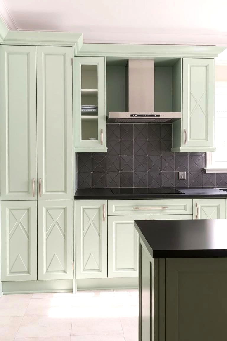 Utilizing Patterns and Designs Thoughtfully - 24 Green Kitchen Cabinets With Black Countertops