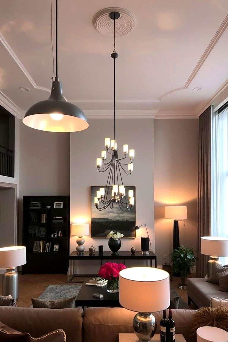 Utilizing Statement Lighting - 24 Living Room Design Ideas