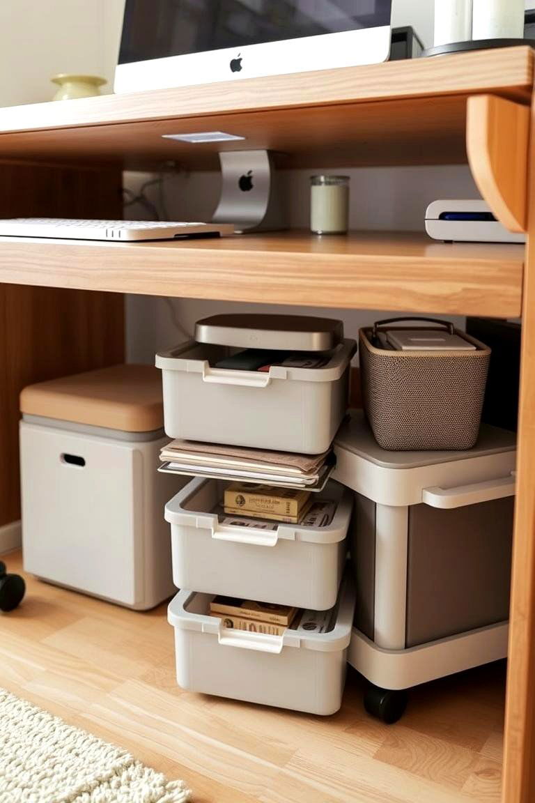 Utilizing Under Desk Storage - 24 Small Home Office Ideas