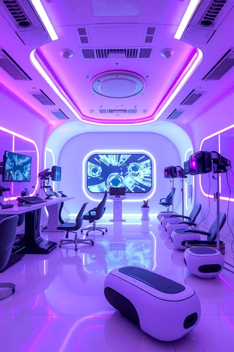 VR Gaming Zone with Purple Ambiance - 24 Purple Gaming Setup Ideas