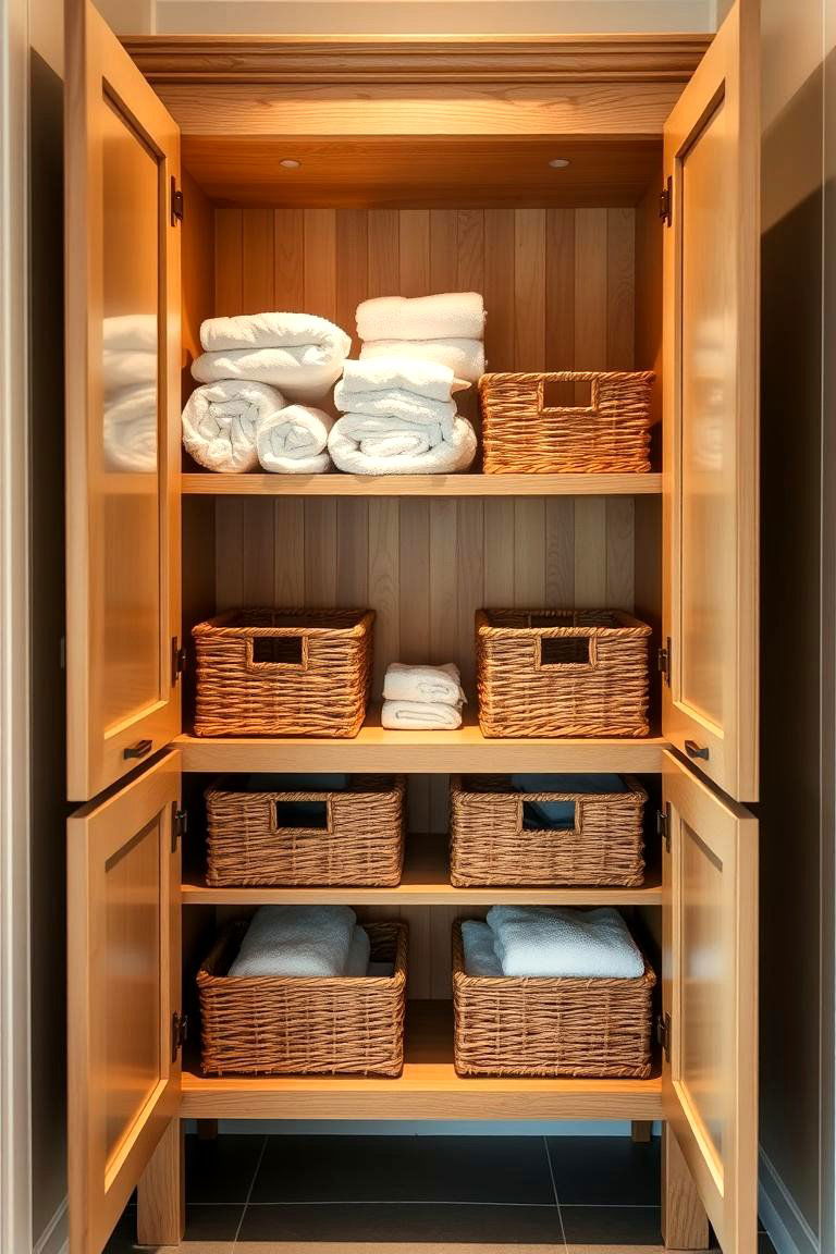 Vanity with Open Front for Display and Baskets - 24 Small Bathroom Vanity Ideas