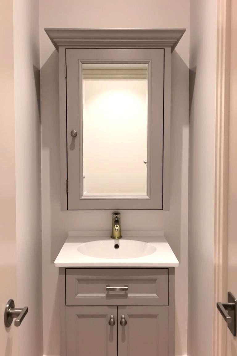 Vanity with a Mirrored Door for Extra Reflection - 24 Small Bathroom Vanity Ideas