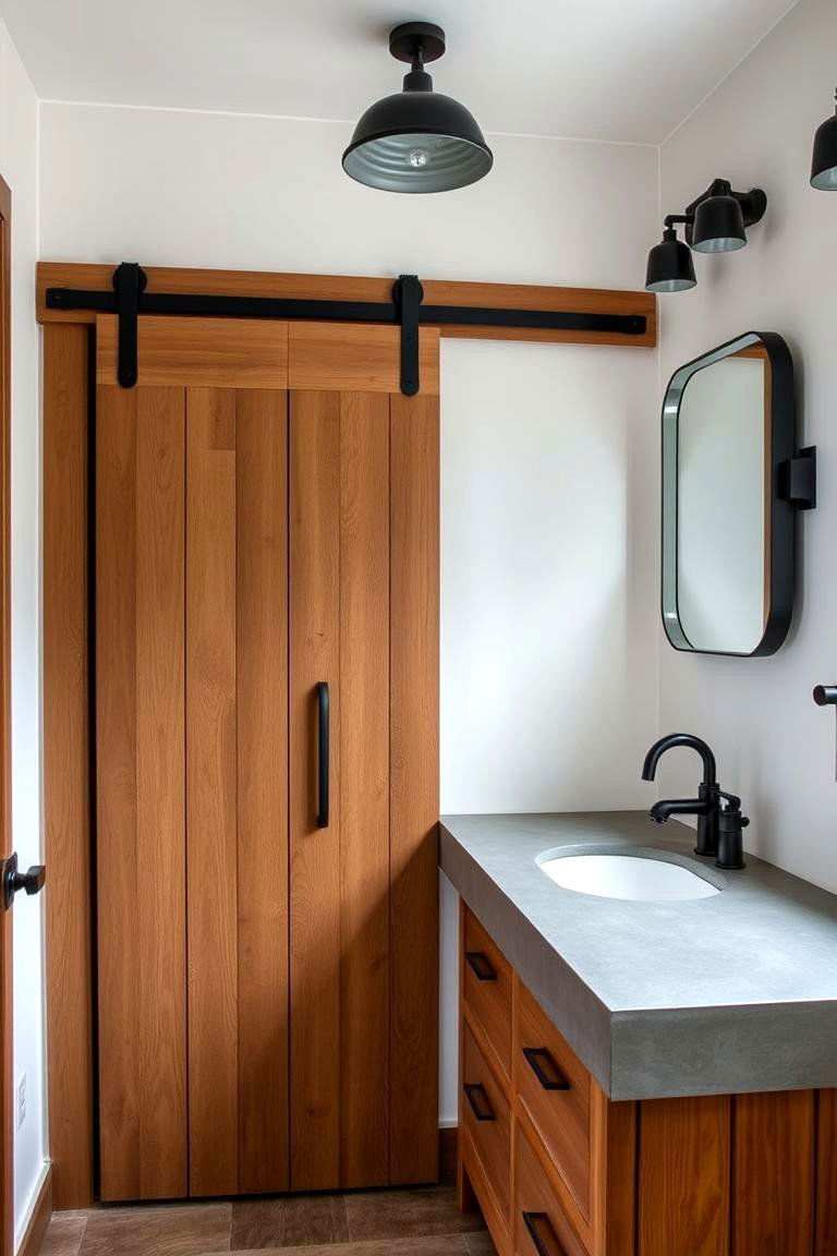 Vanity with a Sliding Barn Door - 24 Wood Bathroom Vanity Ideas
