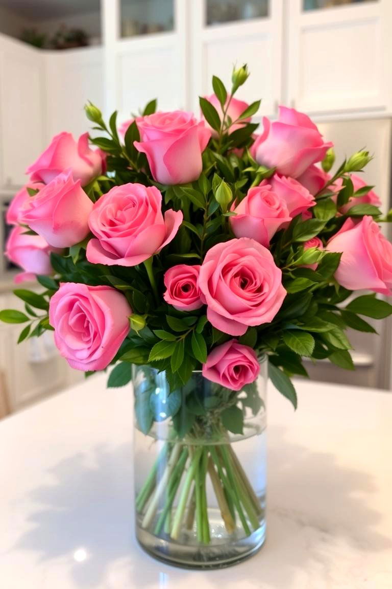 Vase with Fresh Flowers - 24 kitchen island decor ideas