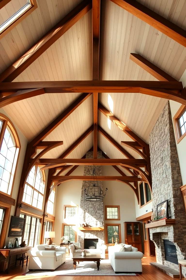 Vaulted Ceilings with Wooden Beams - 24 Barndominium Interior Ideas
