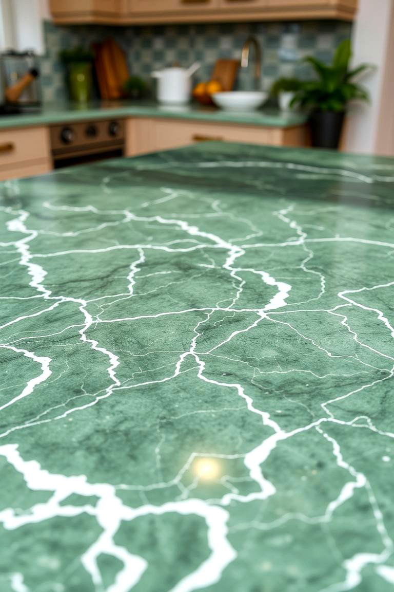 Verdant Vein Patterns - 24 Green Marble Countertop Design Ideas