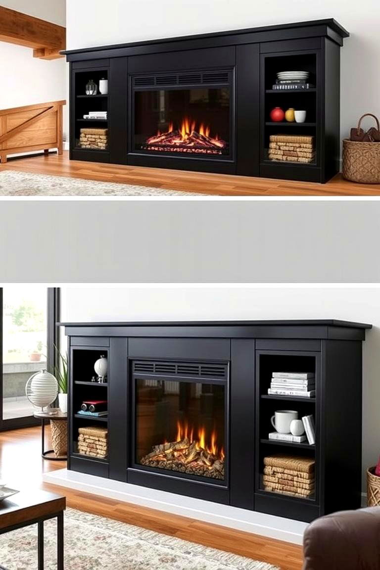 Versatile Black Fireplace with Storage - 24 Black Fireplace Ideas