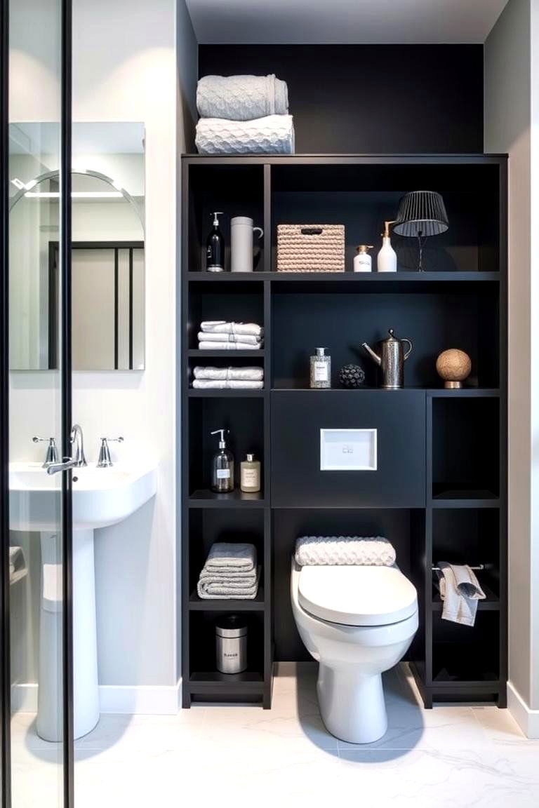 Versatile Black Shelving Solutions - 24 Black Bathroom Ideas
