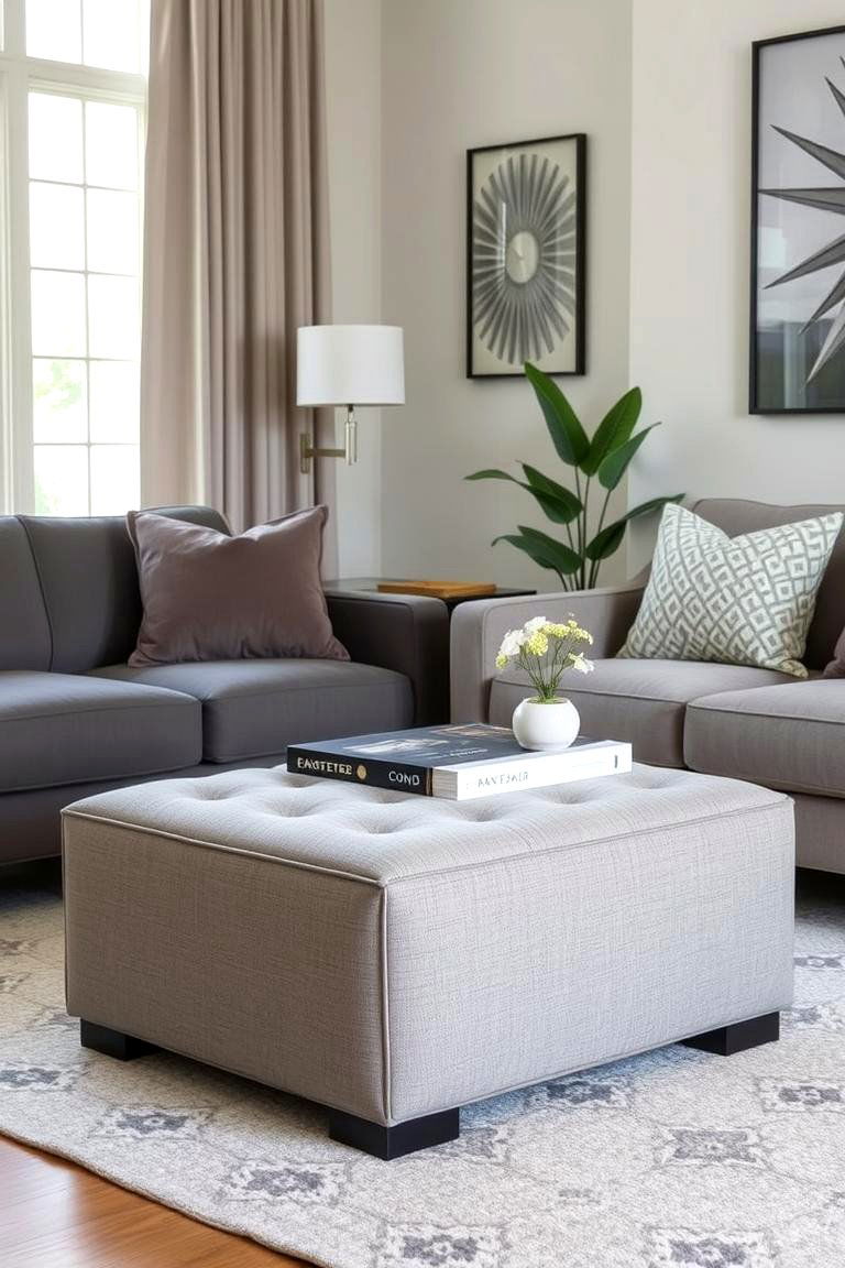 Versatile Comfort with a Gray Ottoman - 24 Gray Living Room Ideas
