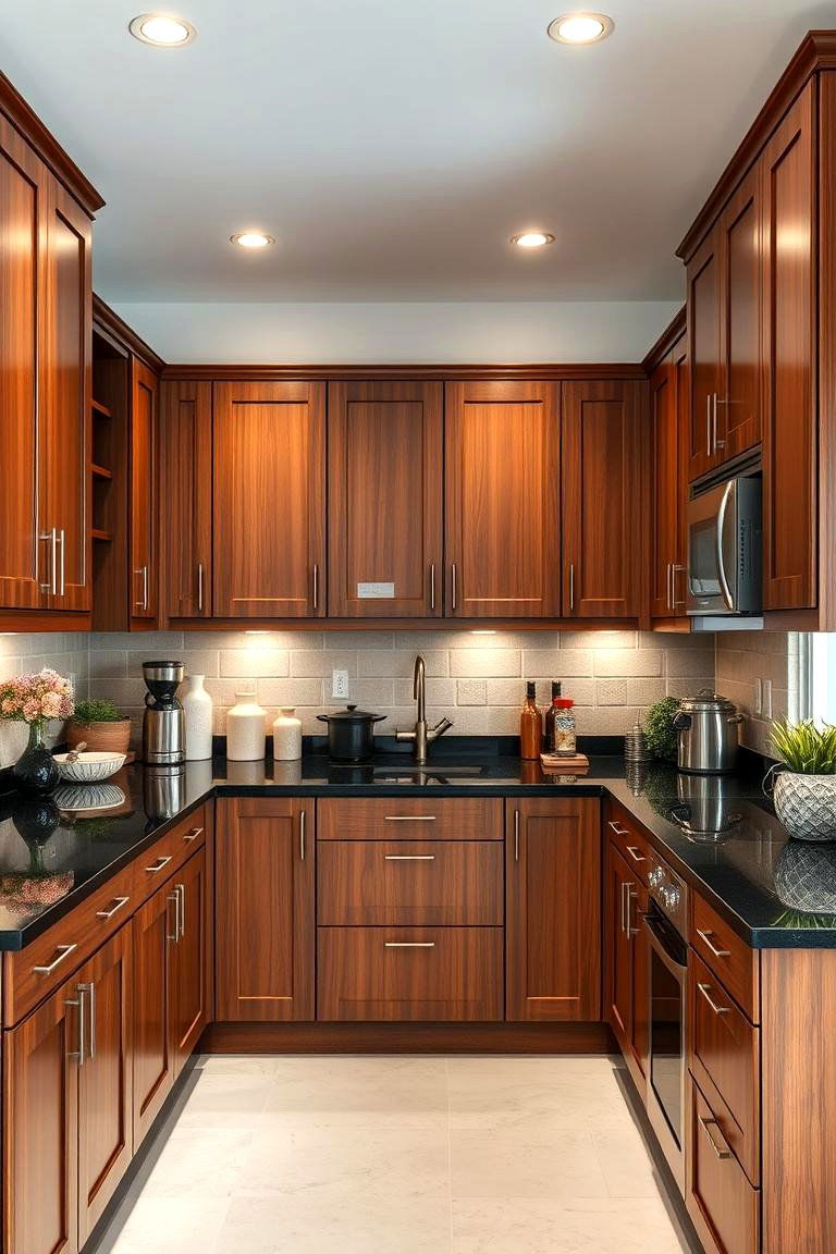 Versatile Design for Every Home - 24 Brown Kitchen Cabinets With Black Countertops