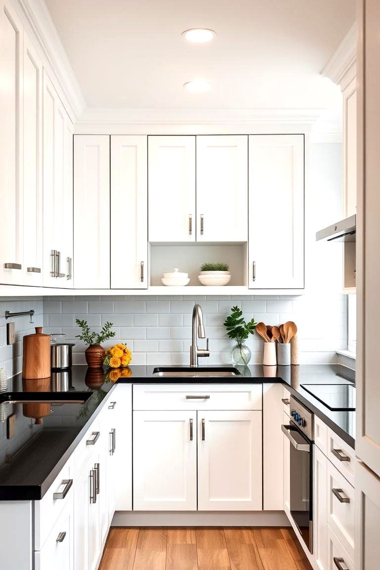 Versatile Minimalism - 24 Kitchen With White Cabinets and Black Countertops Ideas