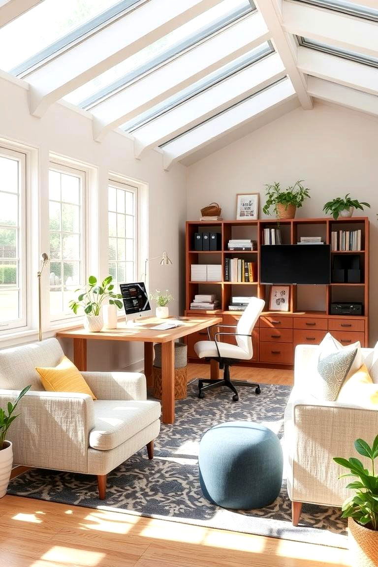 Versatile Multi Use Sunroom Office - 24 Sunroom Office Ideas