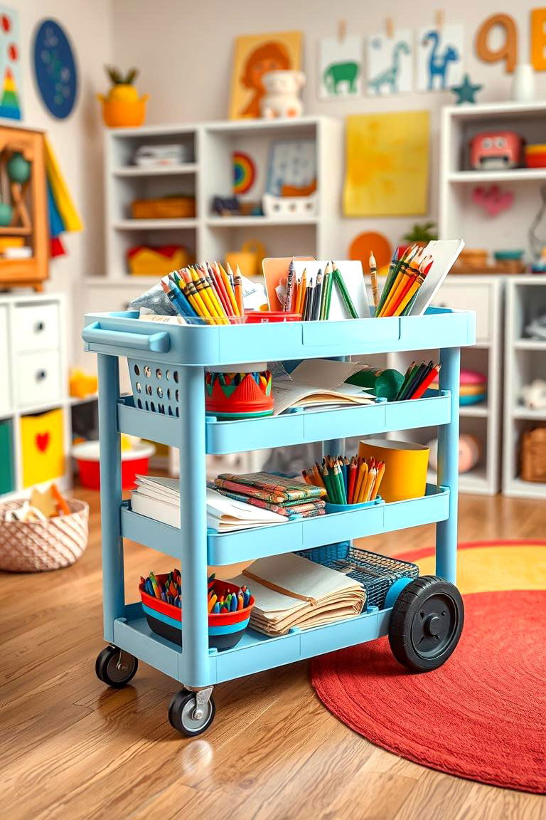 Versatile Rolling Carts for Flexible Storage - 24 Playroom Storage Ideas